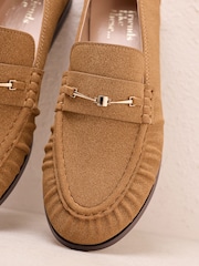 Friends Like These Camel Faux Suede Snaffle Trim Flat Ruched Comfort Slip On Penny Loafers - Image 2 of 5
