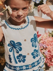 White/Blue Embroidery Embroidered Sleeveless Waistcoat (3-16yrs) - Image 1 of 8