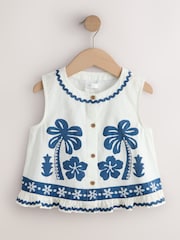 White/Blue Embroidery Embroidered Sleeveless Waistcoat (3-16yrs) - Image 5 of 8