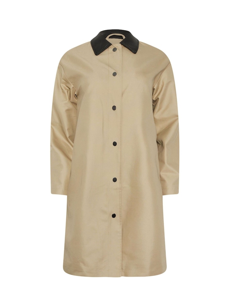PixieGirl Petite Natural Contrast PU Collar Coat - Image 6 of 6 PixieGirl Petite Natural Contrast PU Collar Coat - Image 6 of 6
