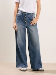 PixieGirl Petite Blue Button Front Wide Leg Jeans - Image 1 of 5