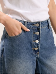 PixieGirl Petite Blue Button Front Wide Leg Jeans - Image 4 of 5