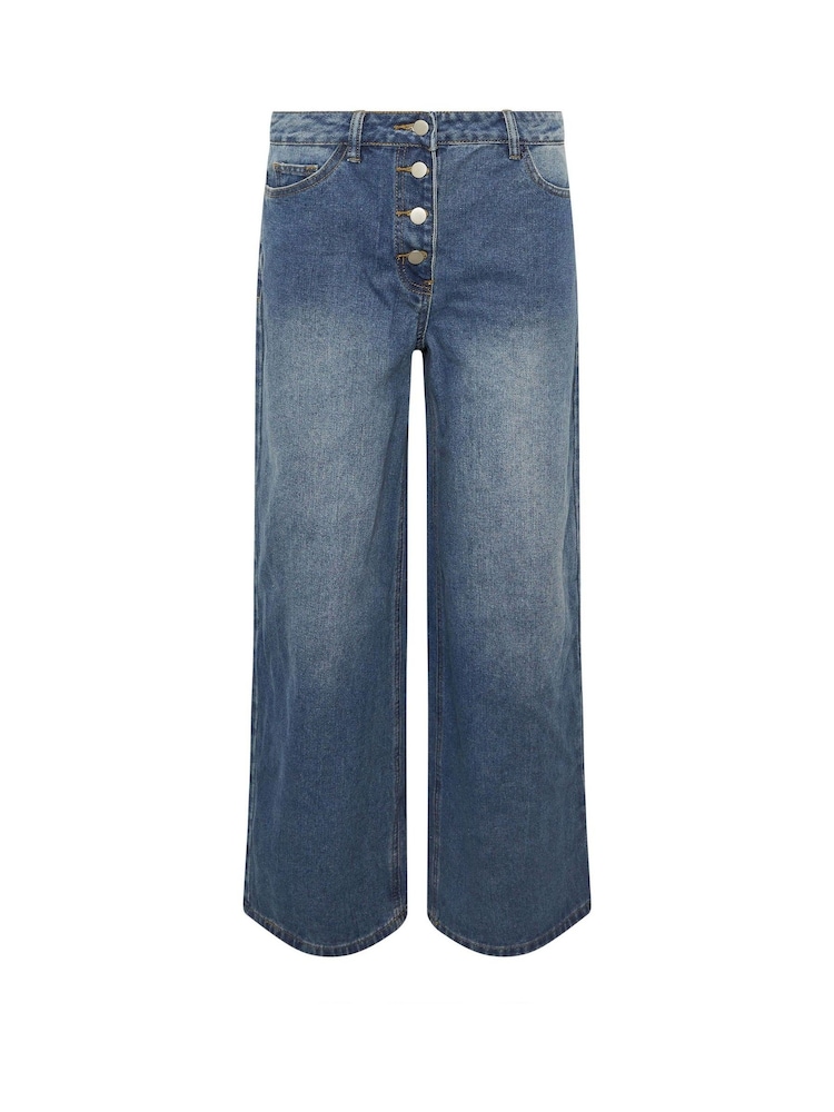 PixieGirl Petite Blue Button Front Wide Leg Jeans - Image 5 of 5