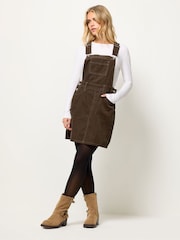 PixieGirl Petite Brown Cord Dungaree Mini Dress - Image 2 of 5