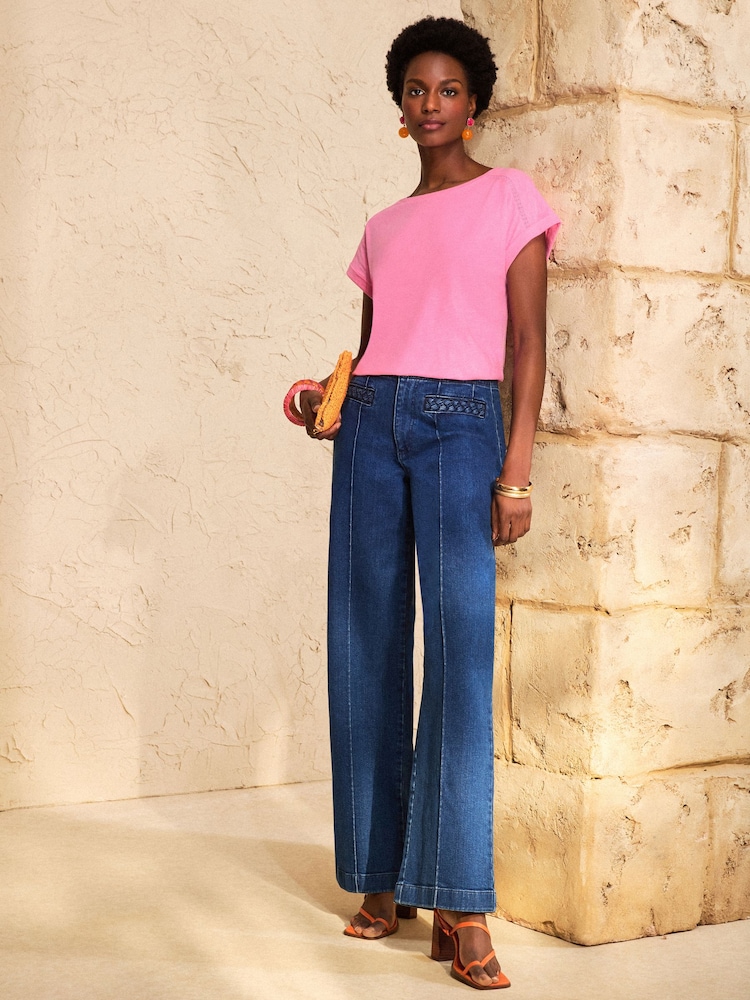 Love & Roses Pink Lace Trim Crew Neck T-Shirt - Image 4 of 4