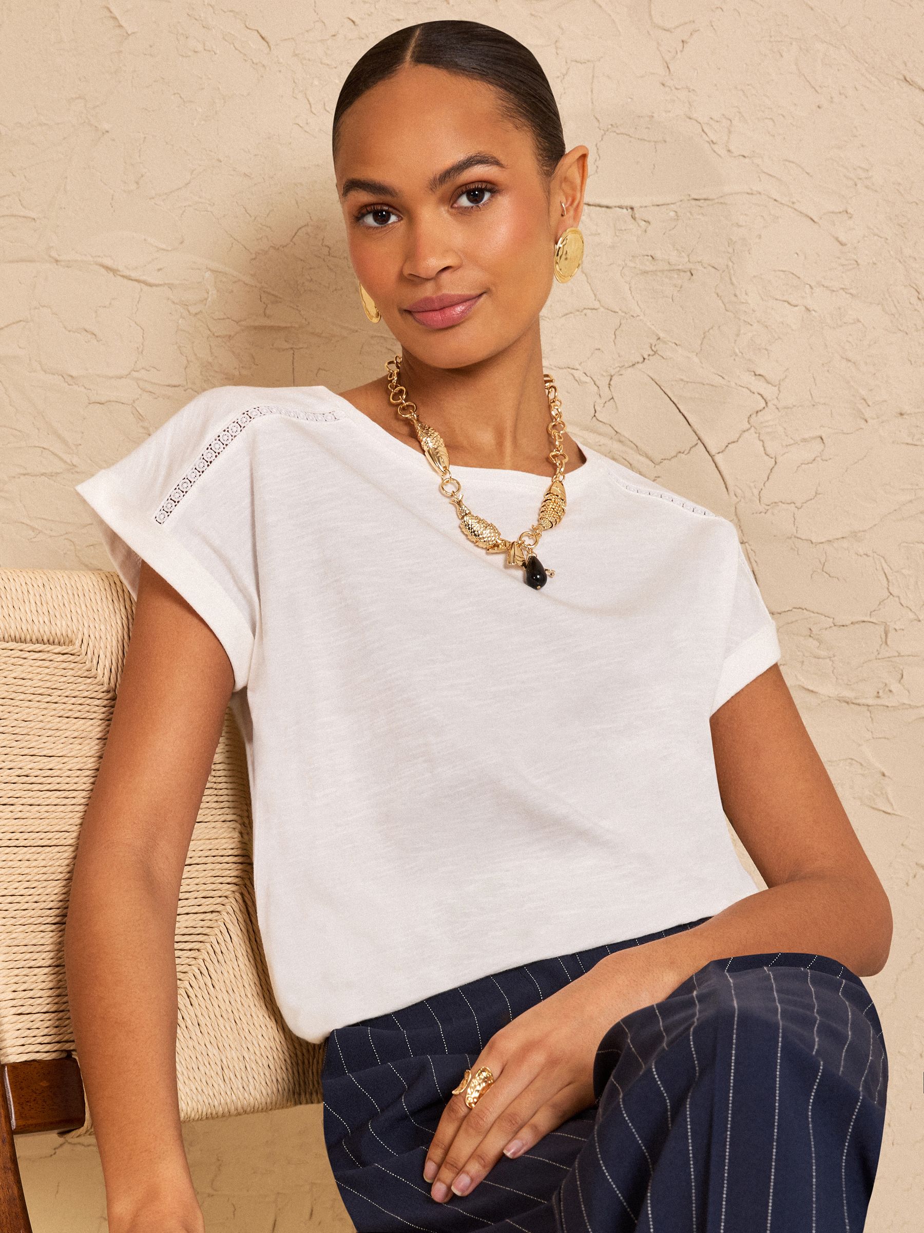Buy Love & Roses Ivory Lace Trim Crew Neck T-Shirt from Next USA