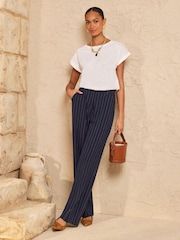 Love & Roses Ivory Lace Trim Crew Neck T-Shirt - Image 3 of 4