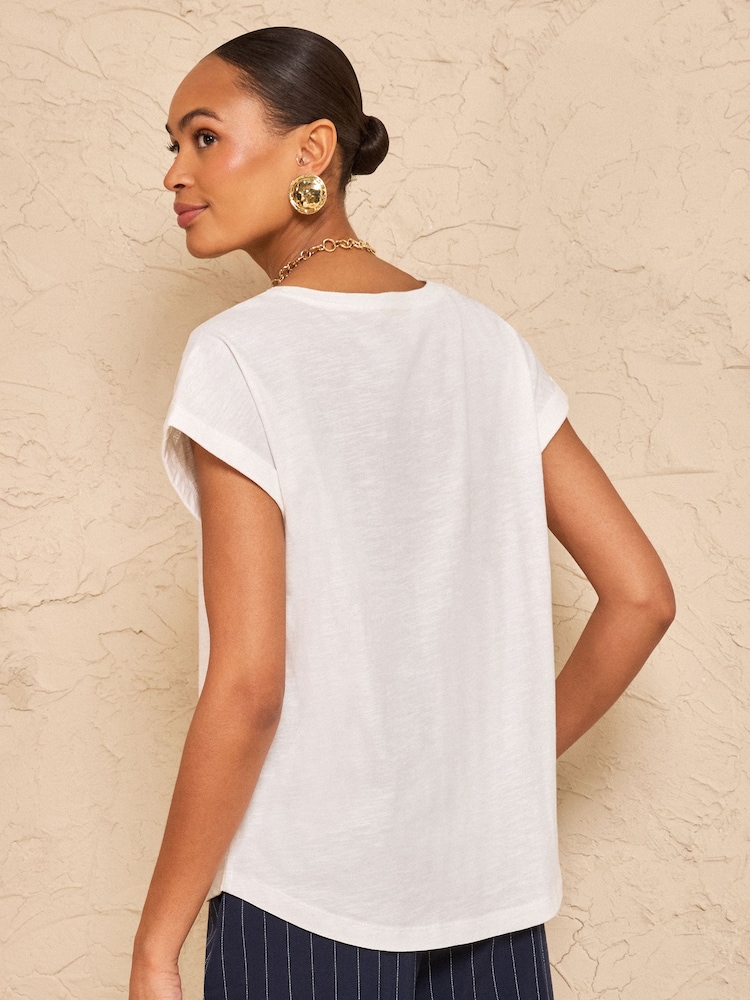 Love & Roses Ivory Lace Trim Crew Neck T-Shirt - Image 4 of 4