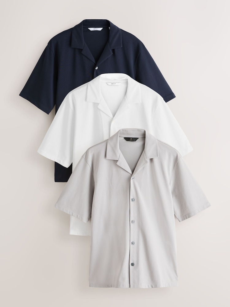 Tumši zila/pelēka/balta - Short Sleeve Revere Collar Jersey Shirts 3 Pack - Attēls 1 no 6