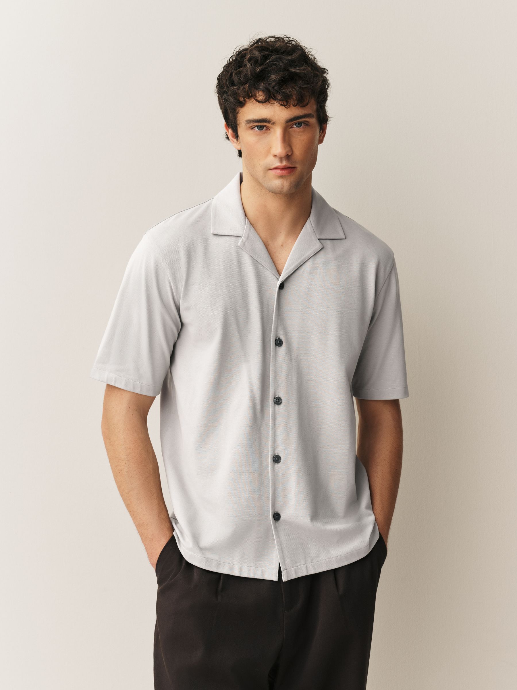 Buy Navy Blue/Grey/White Short Sleeve Revere Collar Jersey Shirts