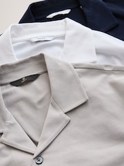 Tumši zila/pelēka/balta - Short Sleeve Revere Collar Jersey Shirts 3 Pack - Attēls 6 no 6