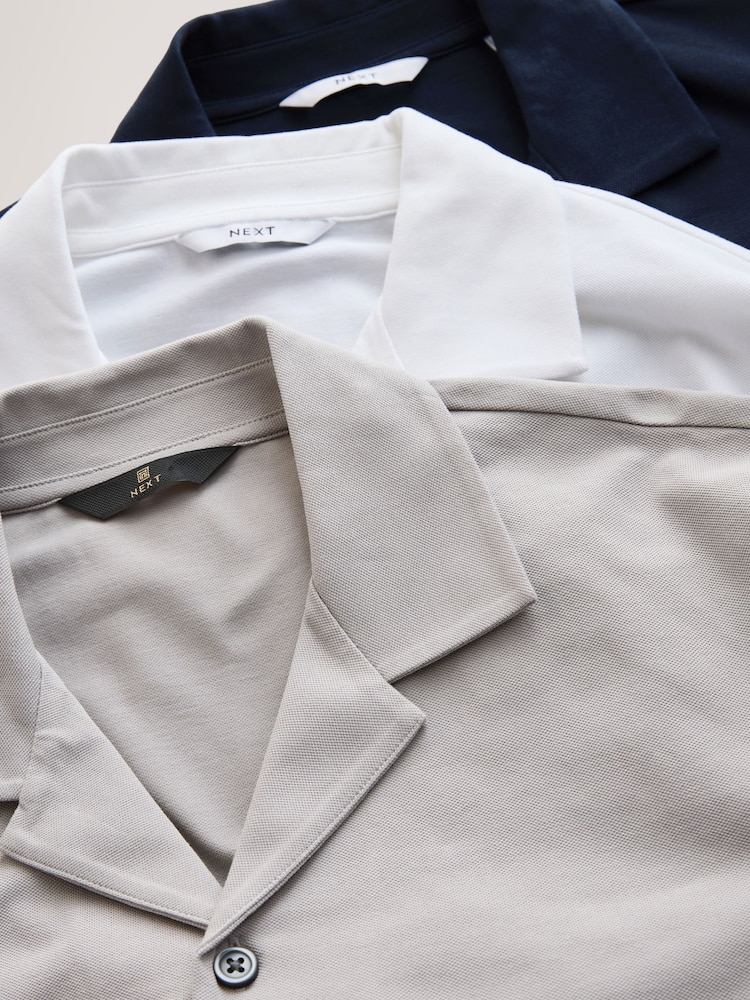 Tumši zila/pelēka/balta - Short Sleeve Revere Collar Jersey Shirts 3 Pack - Attēls 6 no 6