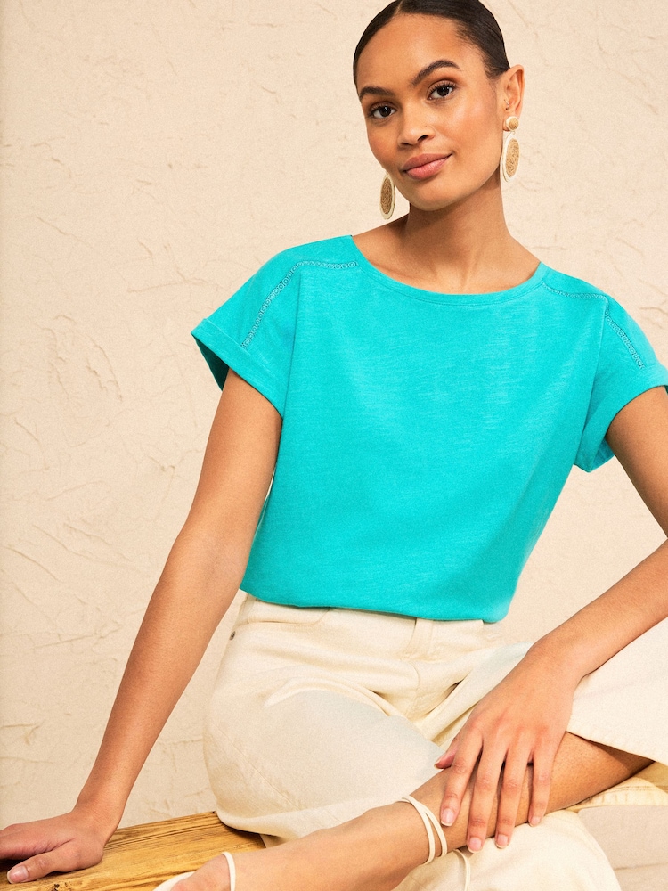 Love & Roses Aqua Blue Crew Neck T-Shirt - Image 1 of 4