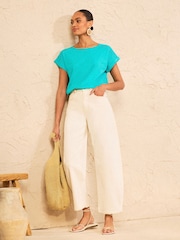 Love & Roses Aqua Blue Crew Neck T-Shirt - Image 3 of 4