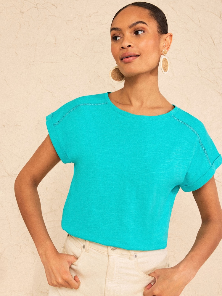 Love & Roses Aqua Blue Crew Neck T-Shirt - Image 4 of 4