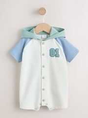 Blue "Little Man" - Single Hooded Jersey Baby Rompers - Imaginea 1 din 8
