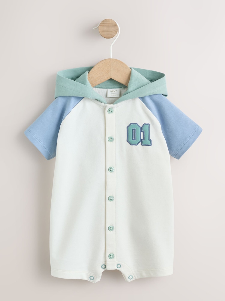 Blue "Little Man" - Single Hooded Jersey Baby Rompers - Imaginea 1 din 8