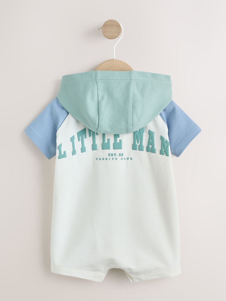 Blue "Little Man" - Single Hooded Jersey Baby Rompers - Imaginea 2 din 8