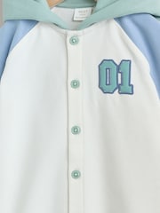 Blue "Little Man" - Single Hooded Jersey Baby Rompers - Imaginea 3 din 8