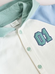 Blue "Little Man" - Single Hooded Jersey Baby Rompers - Imaginea 4 din 8