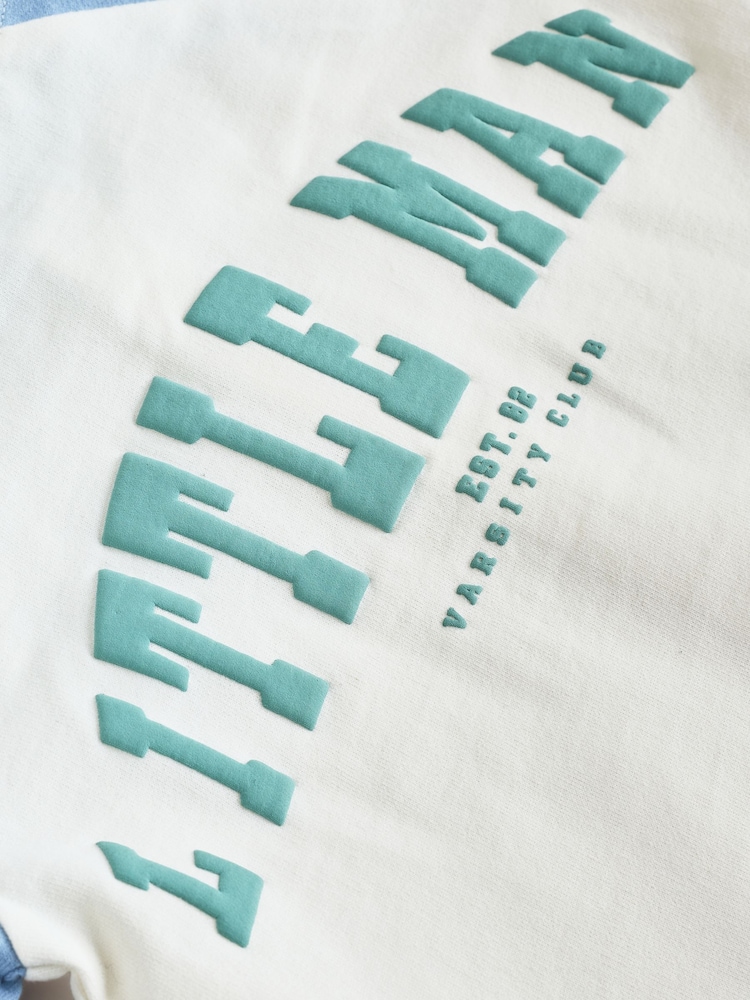 Blue "Little Man" - Single Hooded Jersey Baby Rompers - Imaginea 8 din 8