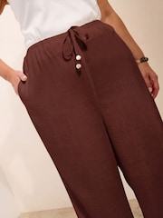 Friends Like These Brown Curve Wide Leg Tie Waist Linen Trousers - Image 3 of 4
