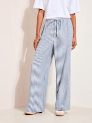 Friends Like These Blue Wide Leg Tie Waist Linen Trousers - Image 1 of 4
