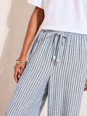 Friends Like These Blue Wide Leg Tie Waist Linen Trousers - Image 2 of 4