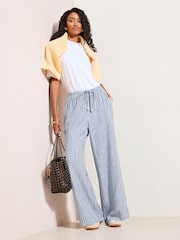 Friends Like These Blue Wide Leg Tie Waist Linen Trousers - Image 3 of 4