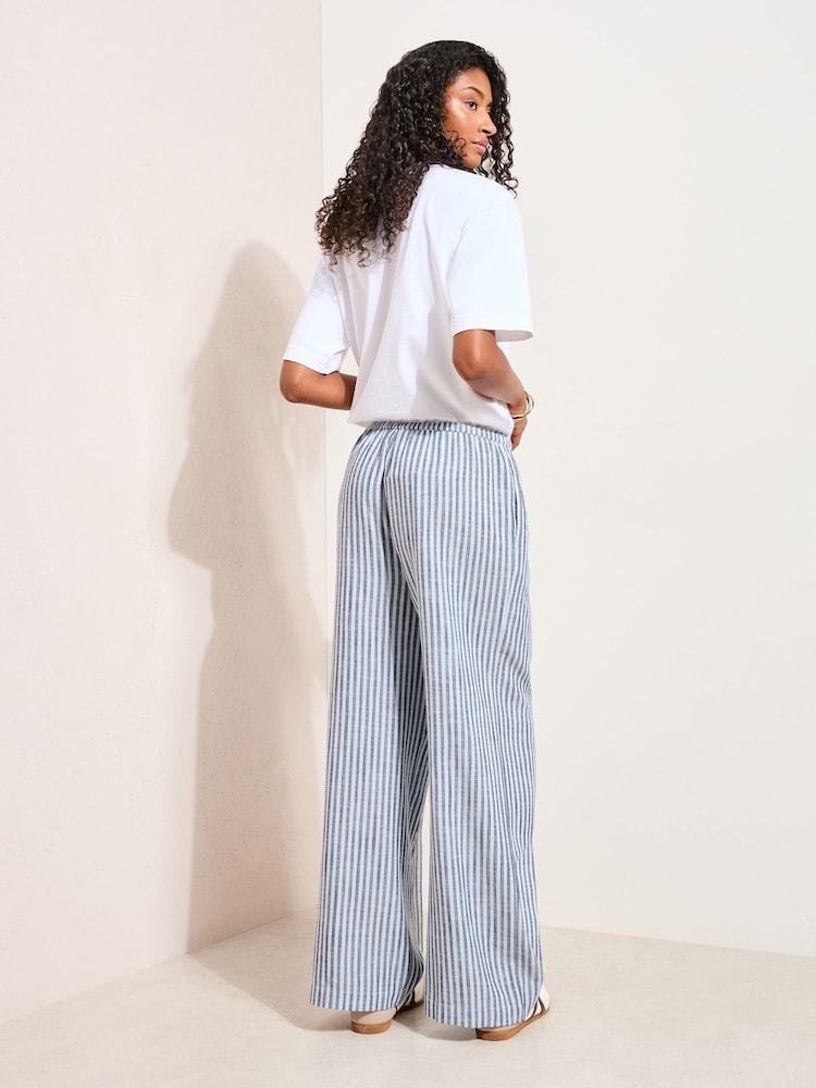 Friends Like These Blue Wide Leg Tie Waist Linen Trousers - Image 4 of 4