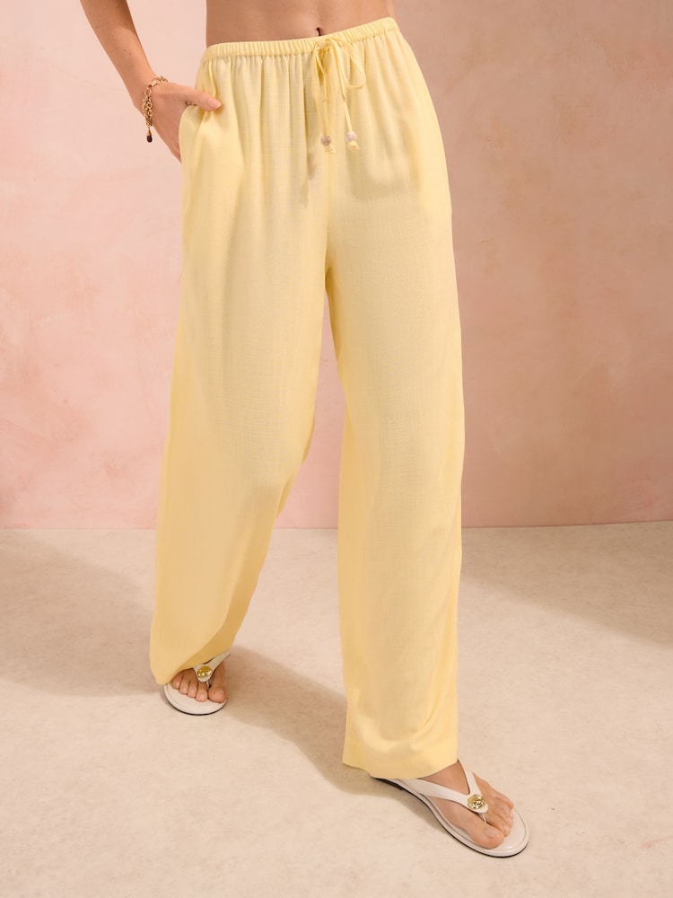 Friends Like These Buttermilk Wide Leg Tie Waist Linen Trousers - Image 2 of 5