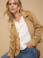 M&Co Brown Faux Suede Biker Jacket - Image 1 of 5