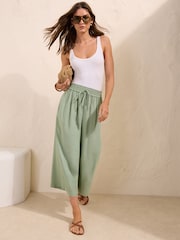 Friends Like These Mint Green Cropped Linen Trousers - Image 1 of 5