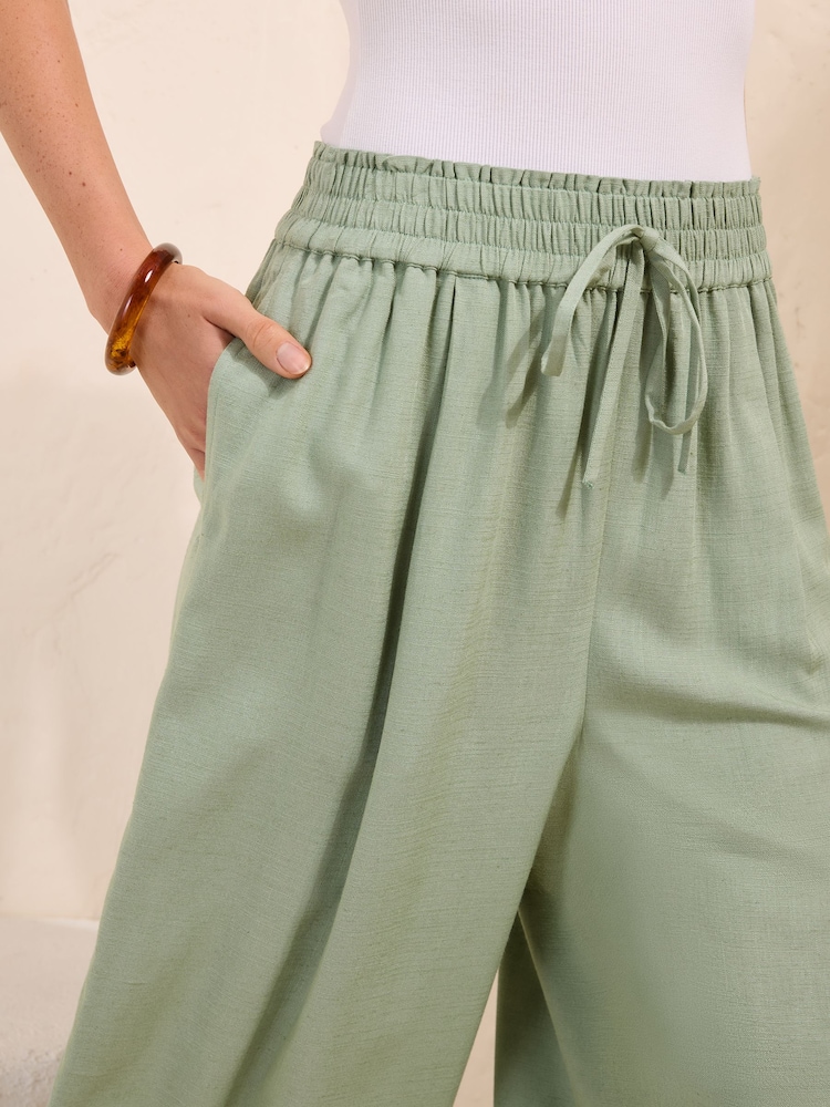 Friends Like These Mint Green Cropped Linen Trousers - Image 2 of 5