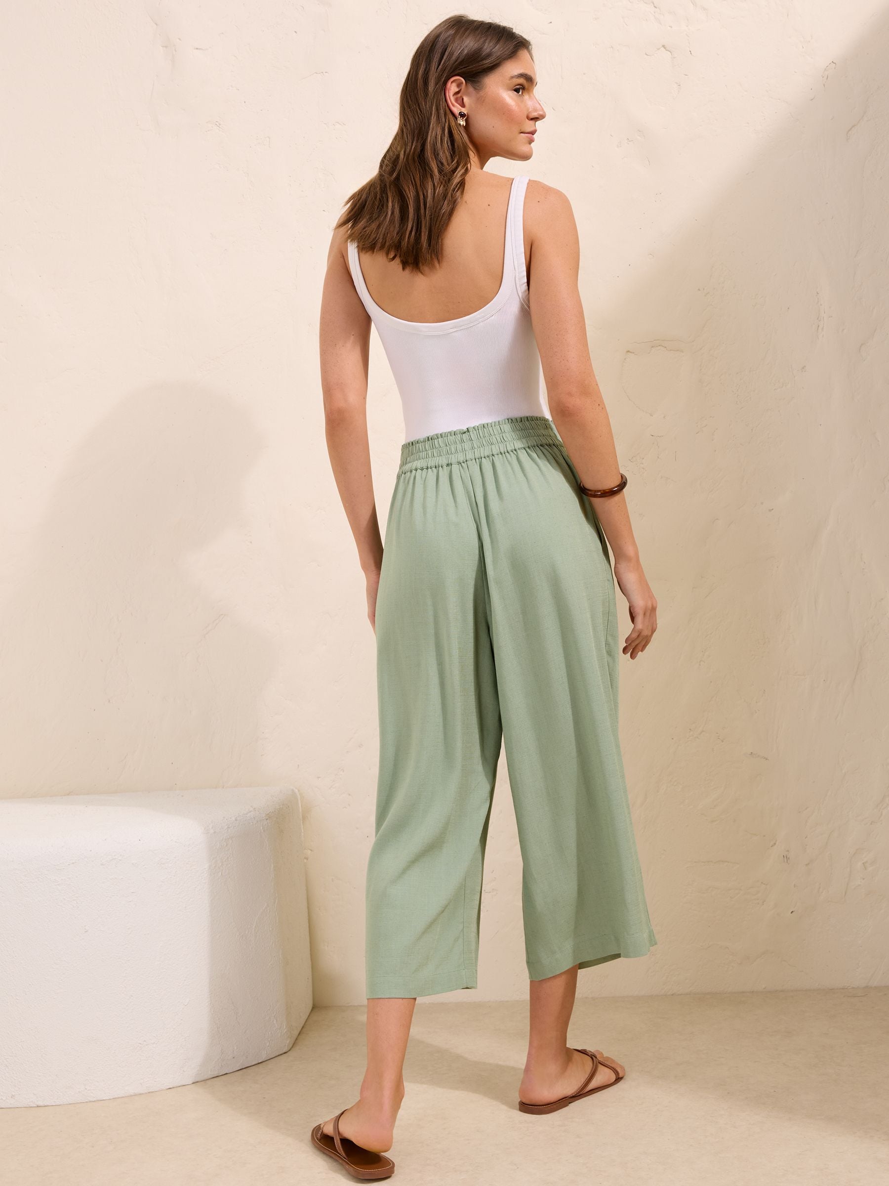 Buy Friends Like These Mint Green Cropped Linen Trousers from the