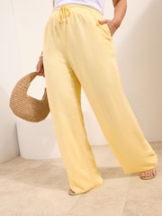 بيج - بنطلون كتّان برِجل واسعة برباط خصر من Friends Like These - Image 1 of 4