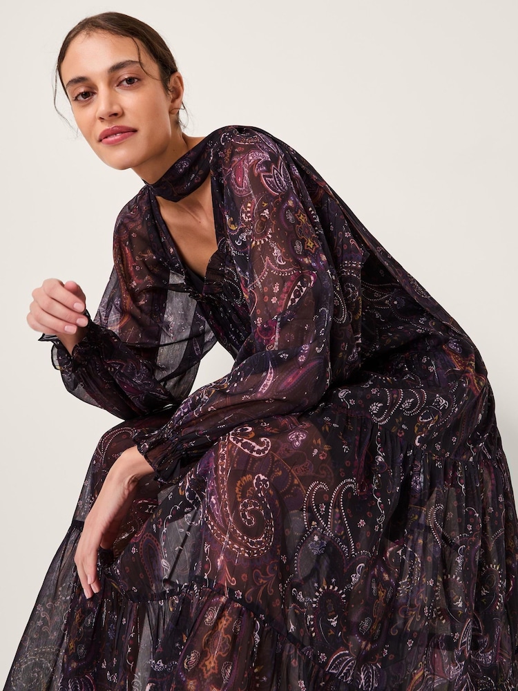 Monsoon Purple Marianna Paisley Print Tiered Midi Dress - Image 1 of 5 Monsoon Purple Marianna Paisley Print Tiered Midi Dress - Image 1 of 5