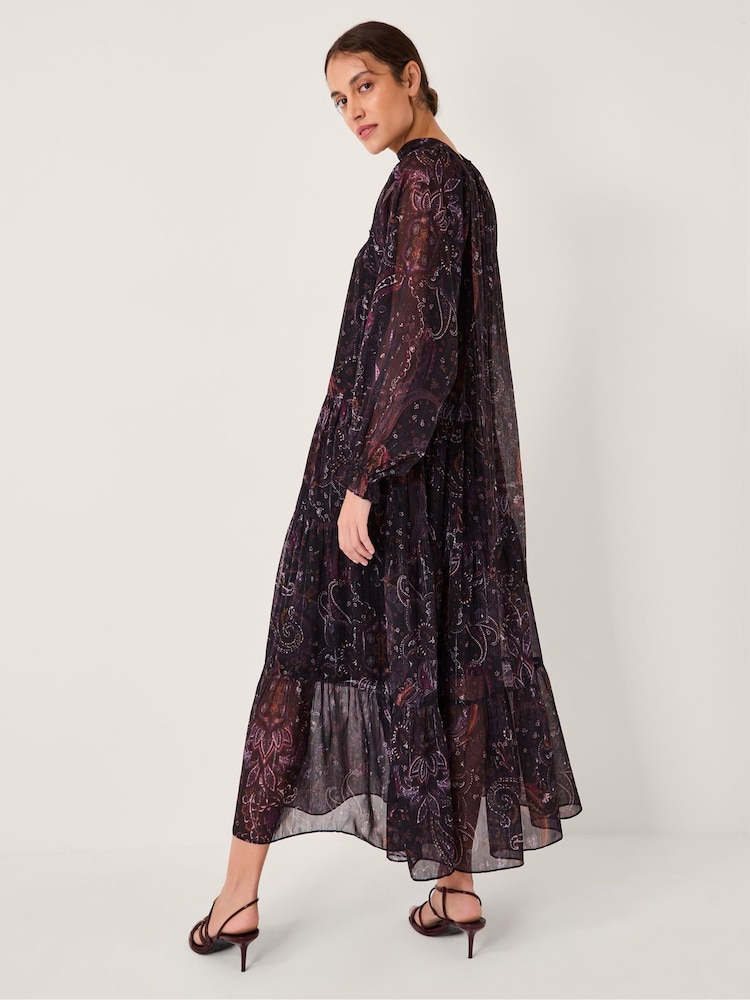 Monsoon Purple Marianna Paisley Print Tiered Midi Dress - Image 2 of 5 Monsoon Purple Marianna Paisley Print Tiered Midi Dress - Image 2 of 5