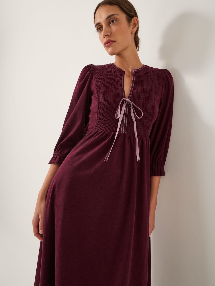 Buy Monsoon Red Sara Smocked Corduroy Midi Dress from Next Luxembourg