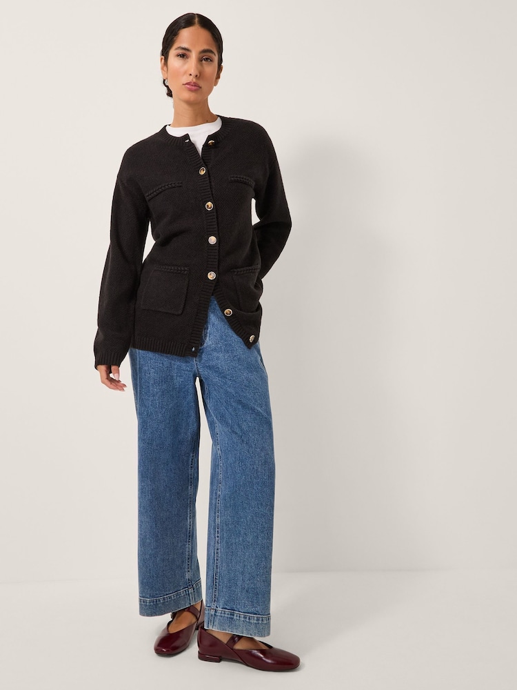 Monsoon Black Bella Braid Pocket Cardigan - Image 2 of 5 Monsoon Black Bella Braid Pocket Cardigan - Image 2 of 5