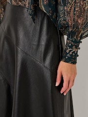 Monsoon Black Marnie Faux Leather Midi Skirt - Image 3 of 5