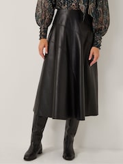 Monsoon Black Marnie Faux Leather Midi Skirt - Image 4 of 5