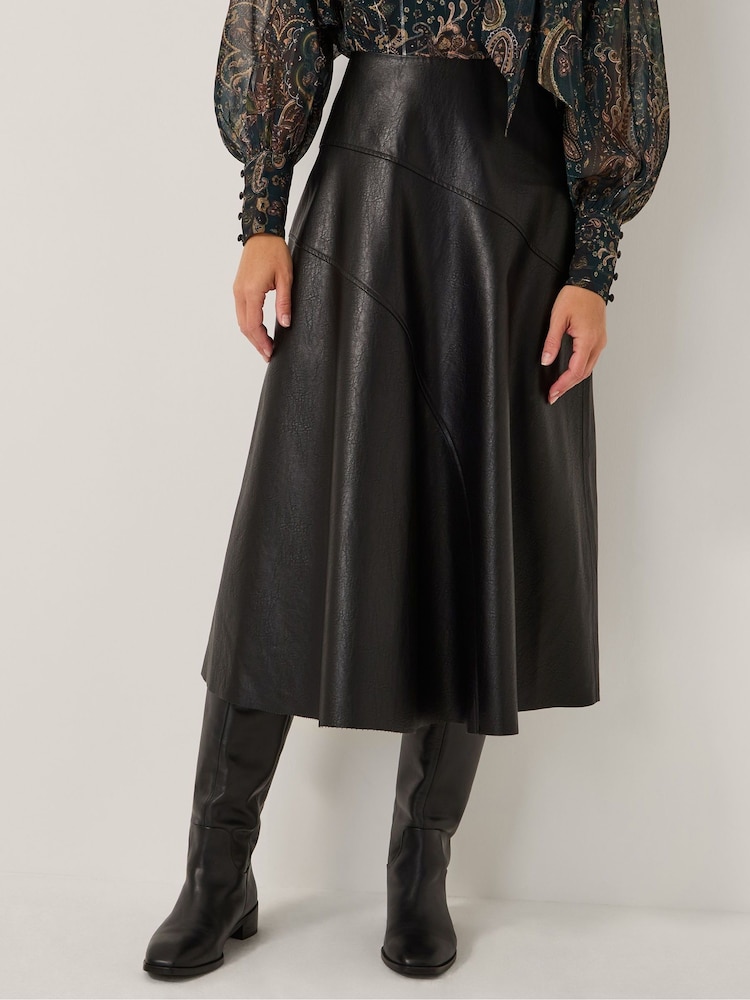 Buy Monsoon Black Marnie Faux Leather Midi Skirt from the Next UK