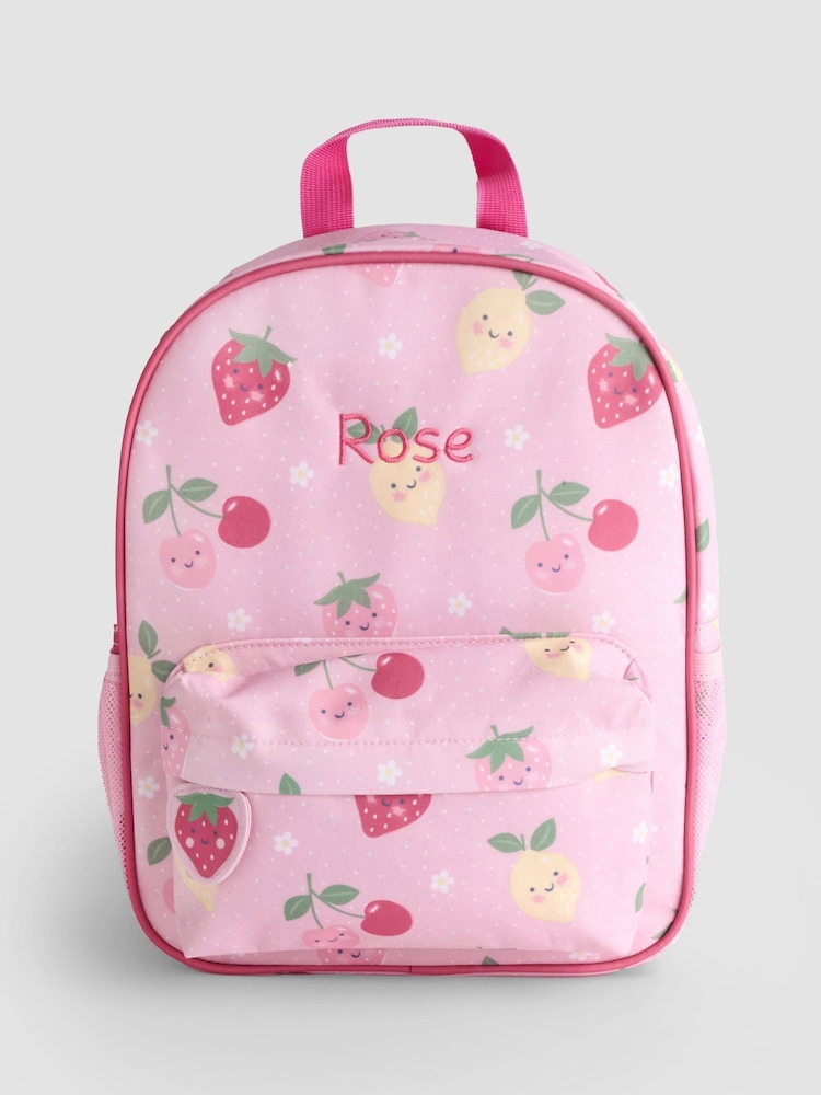 JoJo Maman Bébé Pink Fruit Personalised Medium Backpack - Image 2 of 3 JoJo Maman Bébé Pink Fruit Personalised Medium Backpack - Image 2 of 3