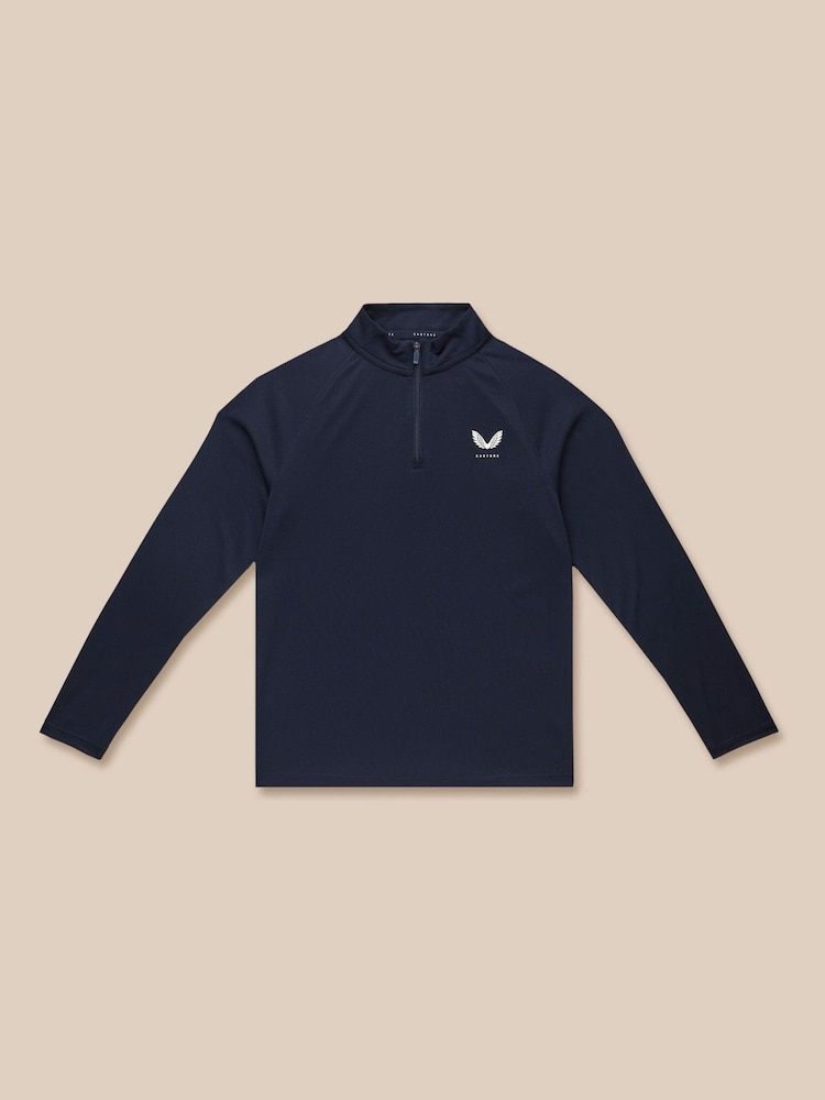 Castore Navy Lightweight Long Sleeve 1/4 Zip T-Shirt - Image 1 of 2