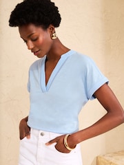 Love & Roses Light Blue Lace Trim Petite Notch Neck Jersey T-Shirt - Image 4 of 4