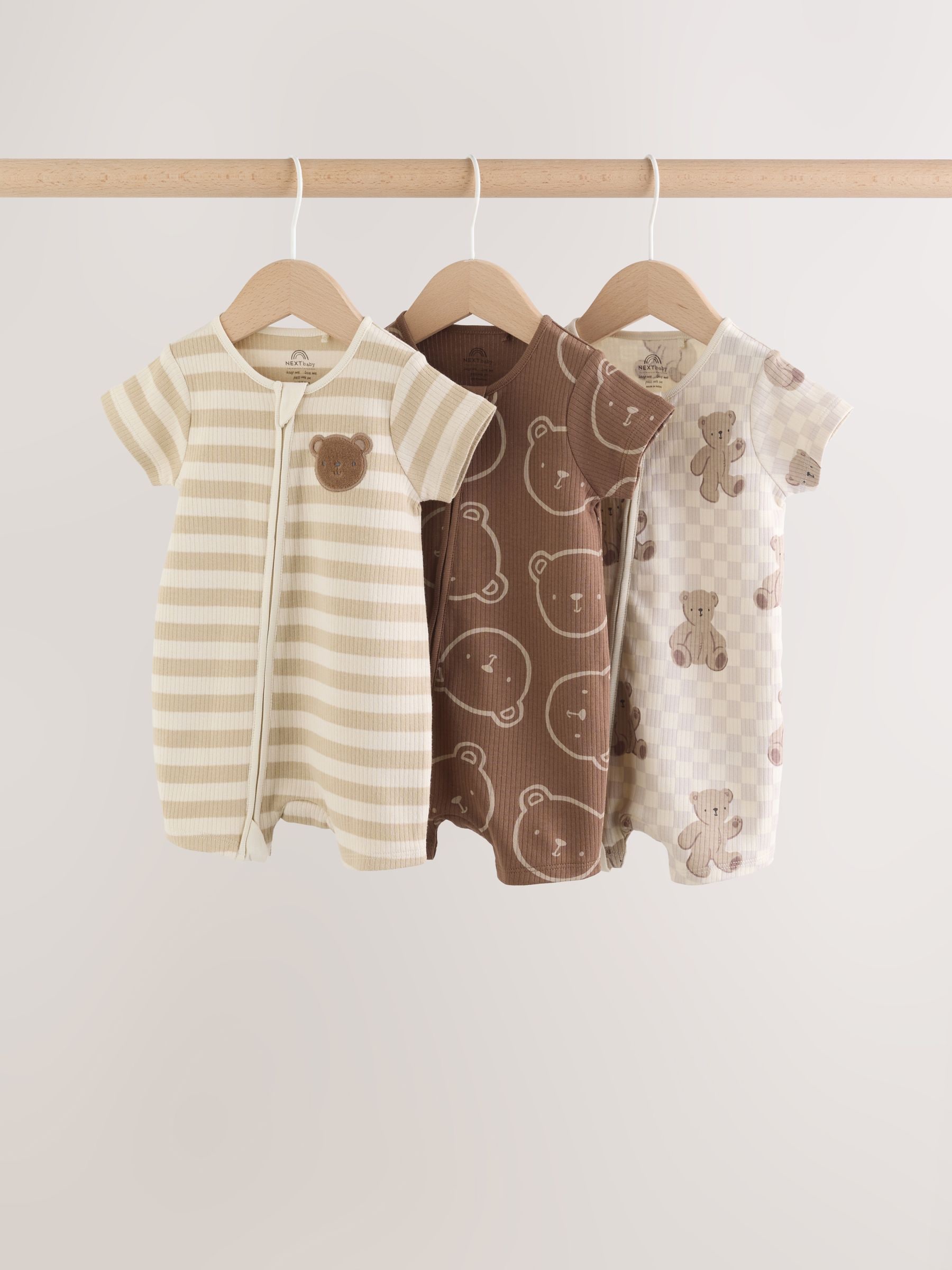 Buy Brown Two Way Zip Baby Rompers 3 Pack (0mths-3yrs) from the