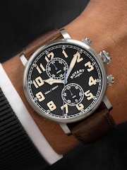 Rotary Dark Brown Heritage Pilot Stainless Steel Strap Watch - Image 5 of 5