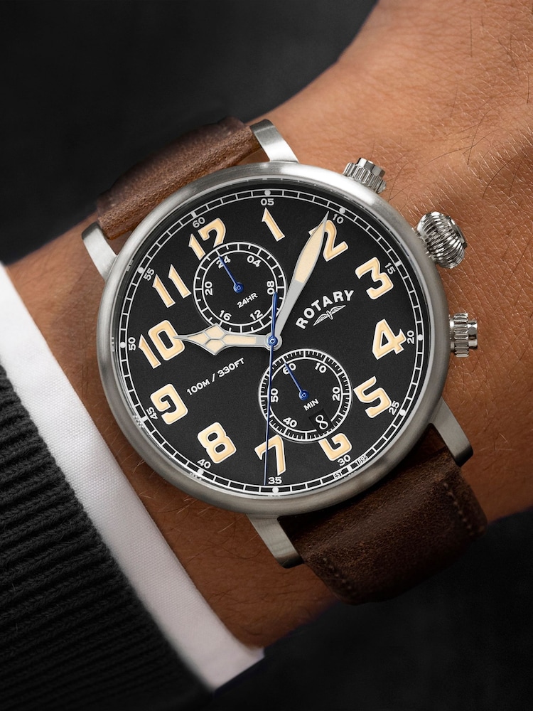 Rotary Dark Brown Heritage Pilot Stainless Steel Strap Watch - Image 5 of 5