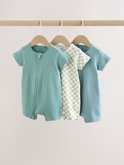 Green Two Way Zip Baby Rompers 3 Pack (0mths-3yrs) - Image 1 of 11